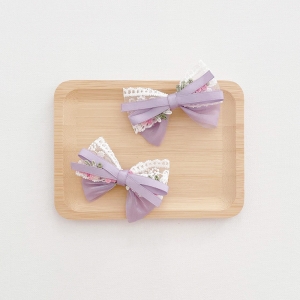 Girl Hair Clip Bow Lace Floral Pair (GHP9480)
